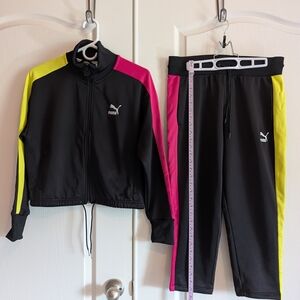 Puma Black Tracksuit with Pink and Yellow Accents